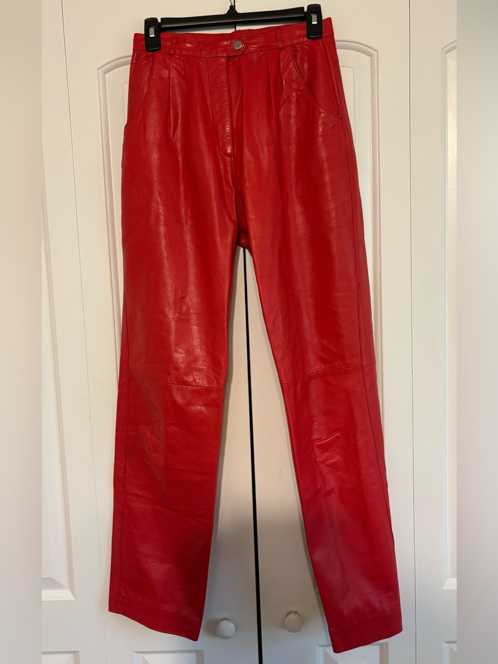 Vintage WINJILLI, Red Leather High Rise Pleated Pants, Sz 10 (see measurements)